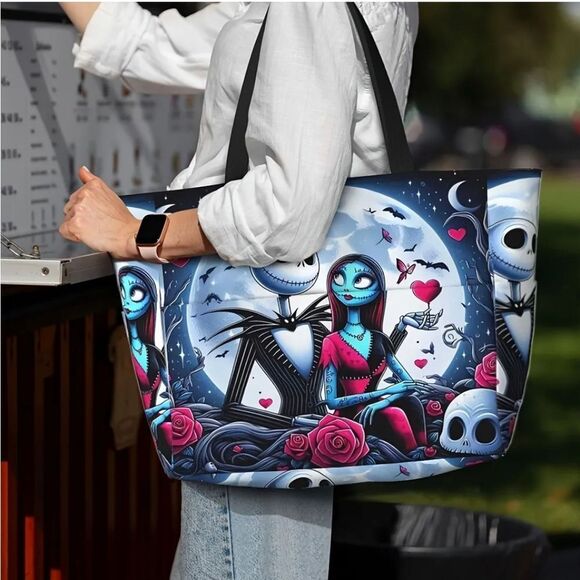 Nightmare Before Christmas Jack Sally Traveling Large Capacity Tote Bag - Picture 1 of 9